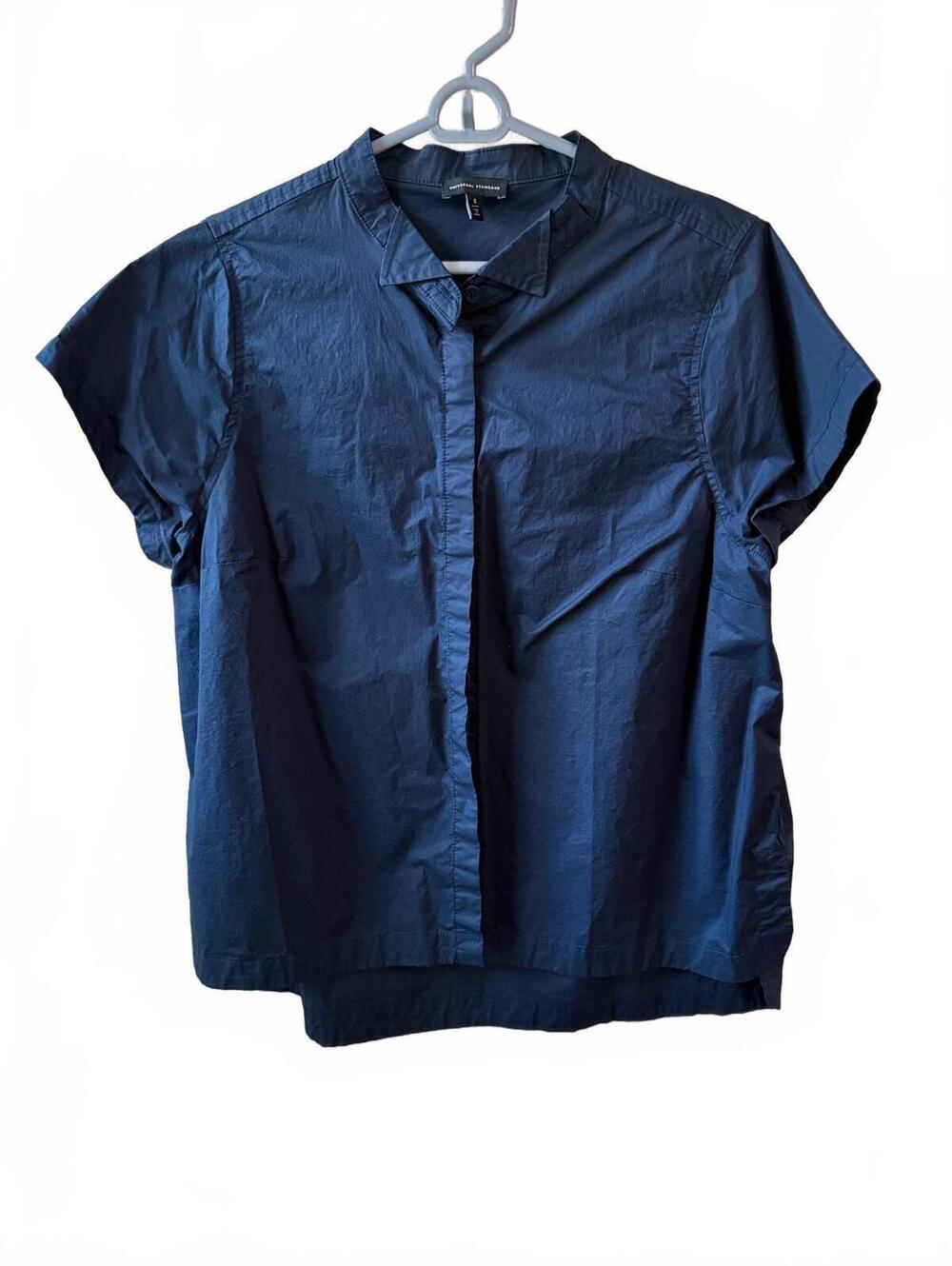 Universal Standard Navy Blue Short Sleeve Button-Up Shirt Size S (US 12-14)